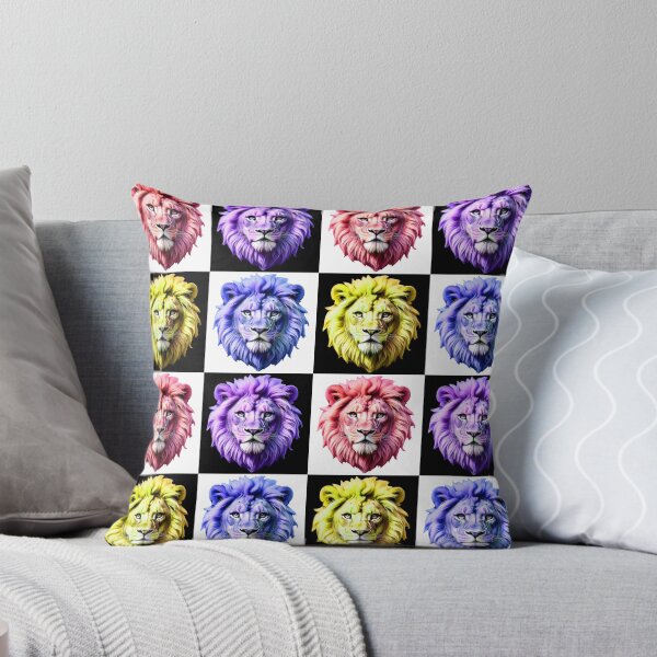 Item preview, Black White Checkered Lion Head Pattern Design  designed and sold by PatternTitan.