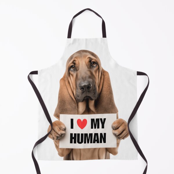 Aperçu de l'œuvre Chien mignon Bloodhound avec panneau « J'aime mon humain » créée et vendue par LazyOwlStore.