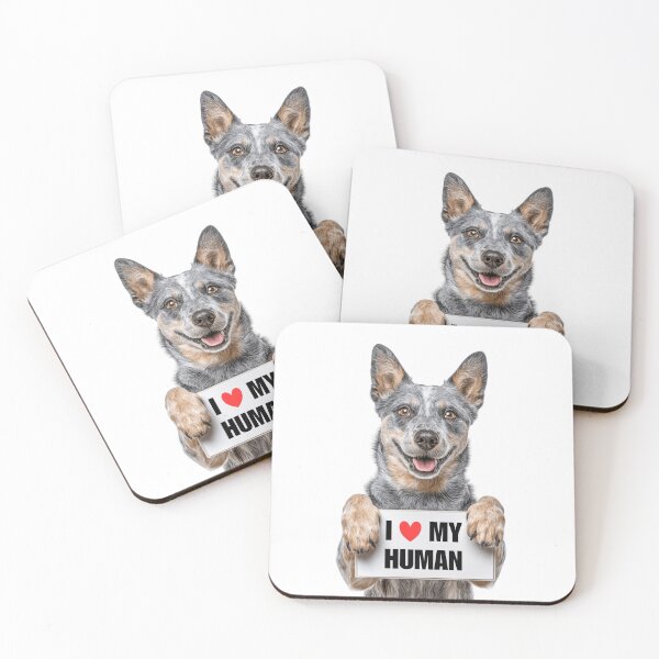 Aperçu de l'œuvre Adorable chien de bétail australien avec panneau « J'aime mon humain » créée et vendue par LazyOwlStore.