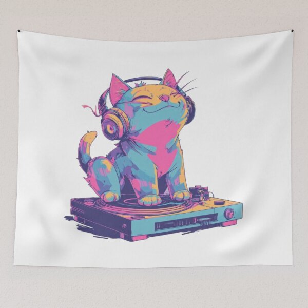 Item preview, Neon DJ Cat – Retro Music Vibes designed and sold by AlexLineArt.