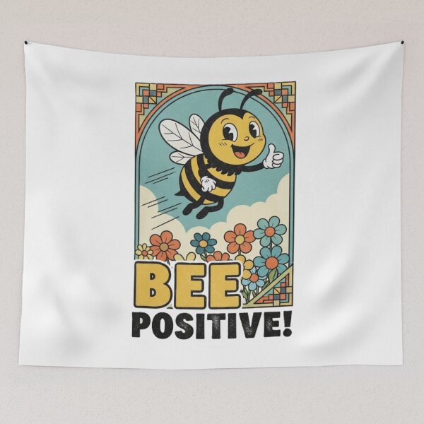 Item preview, Bee Positive – Funny Cartoon Bee with Flowers Motivational Design designed and sold by InkwildStudio.