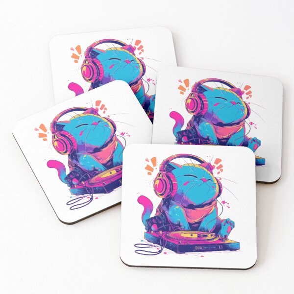 Item preview, Neon DJ Cat – Turntable Beats designed and sold by AlexLineArt.