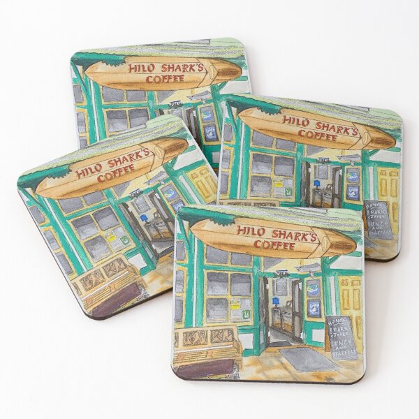 Item preview, Watercolor Hilo Sharks Coffee Shop designed and sold by Julie Lyle.