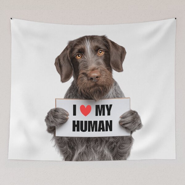 Item preview, Cute German Wirehaired Pointer dog with Signboard I love my Human  designed and sold by LazyOwlStore.