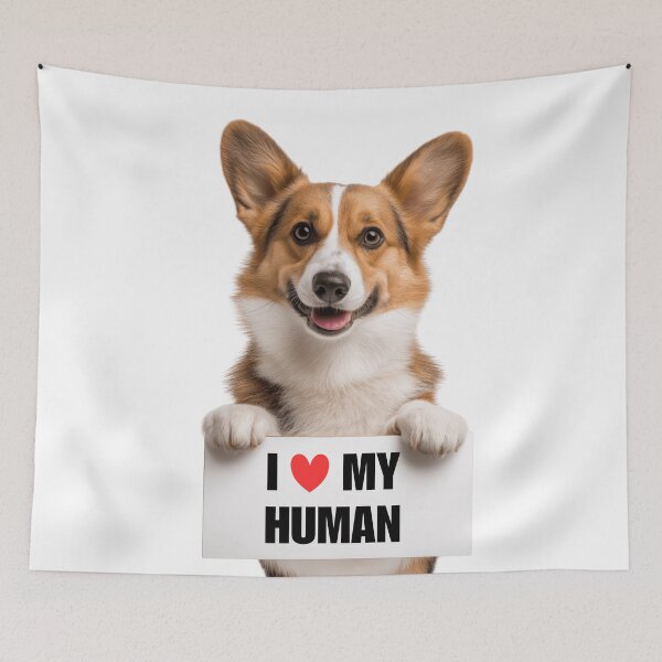 Artikelvorschau, Süßer Cardigan Welsh Corgi Hund mit Schild „Ich liebe meinen Menschen“ entworfen und verkauft von LazyOwlStore.
