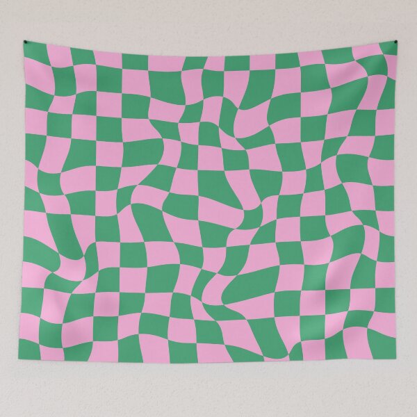 Item preview, Distorted Geometric Green and Pink Checkerboard Grid designed and sold by OneThreeSix.