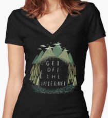 get off the internet Women's Fitted V-Neck T-Shirt