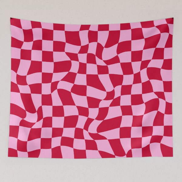 Item preview, Distorted Groovy Geometric Red and Pink Checkerboard Grid designed and sold by OneThreeSix.