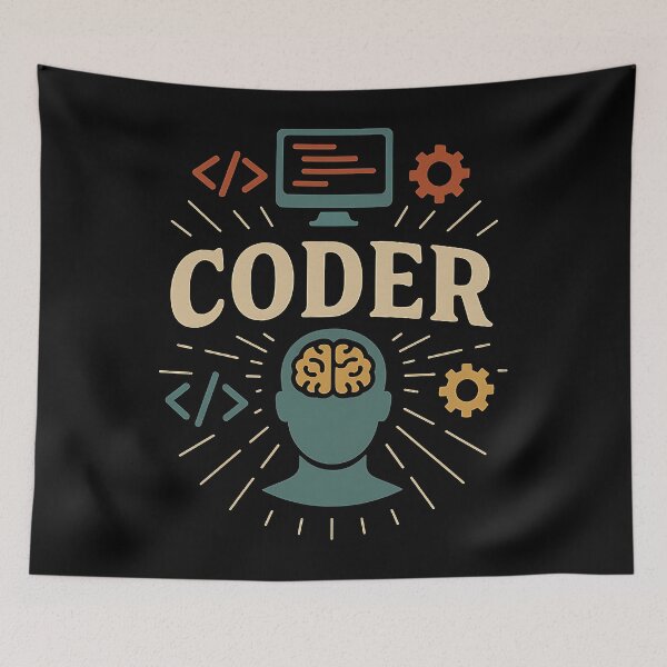 Item preview, Retro Coder Brain Design with Tech Icons designed and sold by Weorus.