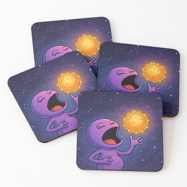 Item preview, Purple Alien Consuming a Gummy Sun in a Surreal Cosmic Scene designed and sold by TheDezignKitchen.