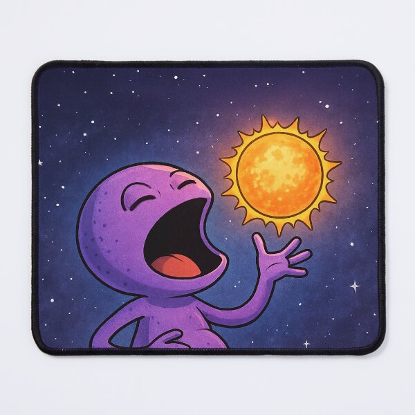 Item preview, Purple Alien Consuming a Gummy Sun in a Surreal Cosmic Scene designed and sold by TheDezignKitchen.