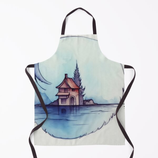 Item preview, A serene house on stilts surrounded by tranquil waters and a night sky with a crescent moon and distant trees designed and sold by anytka.
