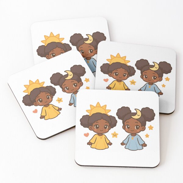 Item preview, Kawaii Afro Sun and Moon Sisters | Cute Celestial Anime Art designed and sold by OsasChild.