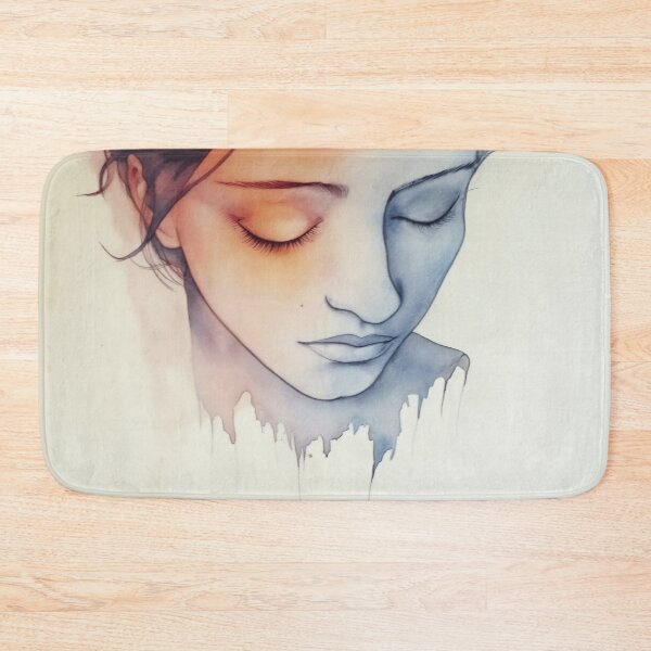 Item preview, Artistic watercolor portrait of a serene young woman with closed eyes reflecting calm emotions and soft color transitions designed and sold by anytka.