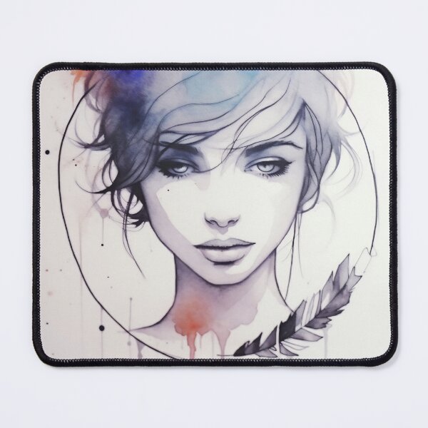 Item preview, Artistic watercolor portrait of a young woman with a feather and colorful splashes, showcasing modern creative techniques designed and sold by anytka.