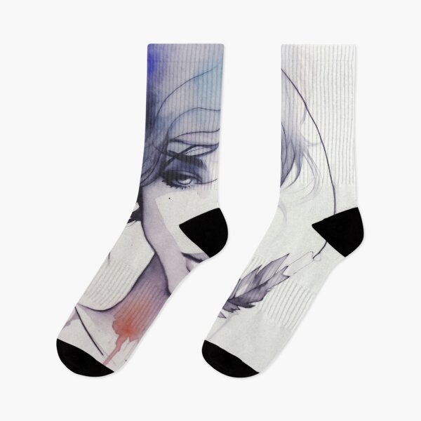 Item preview, Artistic watercolor portrait of a young woman with a feather and colorful splashes, showcasing modern creative techniques designed and sold by anytka.