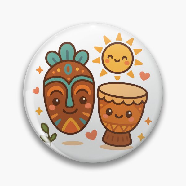 Item preview, Kawaii African Mask and Drum | Cute Afrocentric Music Art designed and sold by OsasChild.