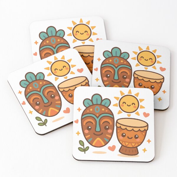 Item preview, Kawaii African Mask and Drum | Cute Afrocentric Music Art designed and sold by OsasChild.