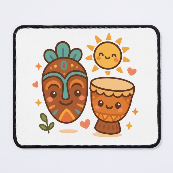 Item preview, Kawaii African Mask and Drum | Cute Afrocentric Music Art designed and sold by OsasChild.