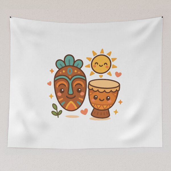 Item preview, Kawaii African Mask and Drum | Cute Afrocentric Music Art designed and sold by OsasChild.
