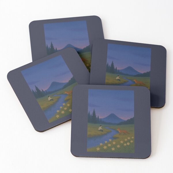 Item preview, Peaceful nature illustration with mountain, river and fox designed and sold by sammer-studio.