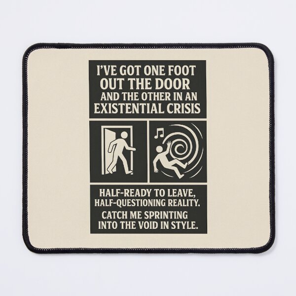 Item preview, One Foot Out the Door Existential Crisis Void Split Panel Meme designed and sold by VoidBloom Studio.