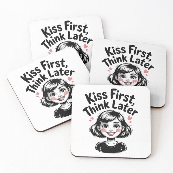 Item preview, Kiss First, Think Later - cheeky cartoon female design designed and sold by Mistaks.