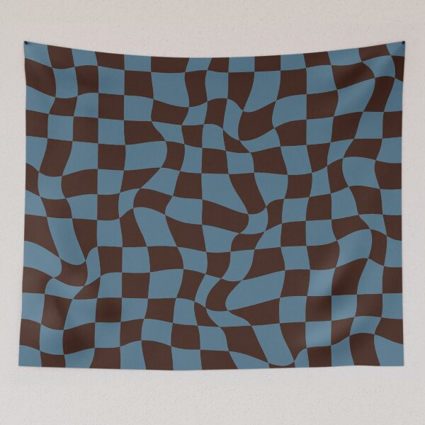 Item preview, Distorted Groovy Geometric Brown and Blue Checkerboard Grid designed and sold by OneThreeSix.