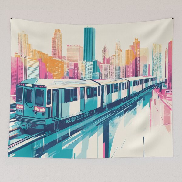 Item preview, Vibrant city with train tracks designed and sold by anytka.