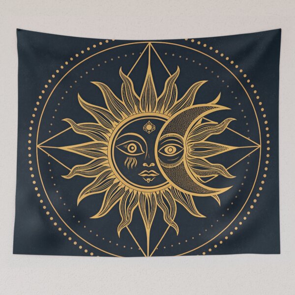 Item preview, Sun & moon with eyes  & protection symbol. designed and sold by Lucky 777.