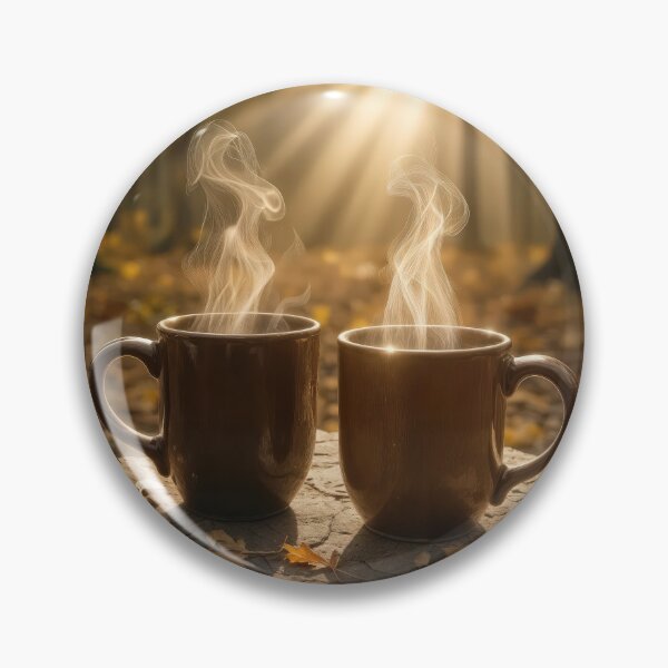 Item preview, Steaming Coffee Mugs On an Autumn Tree Stump designed and sold by Maria Dryfhout.