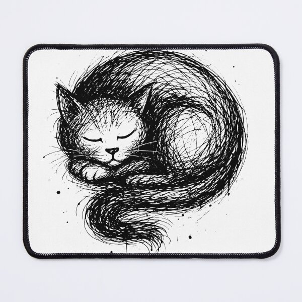 Item preview, Sleeping Cat Sketch – Cute Black and White Cartoon Style Drawing designed and sold by Pixel-Up.