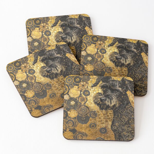 Item preview, Miniature Schnauzer Dog Portrait – Gustav Klimt Inspired Gold Mosaic Art designed and sold by Drakane Creations.