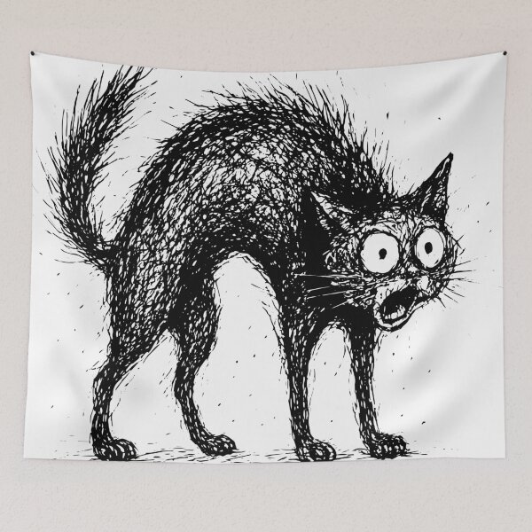 Item preview, Scared Cat Sketch – Funny Cartoon Style Black and White Drawing designed and sold by Pixel-Up.