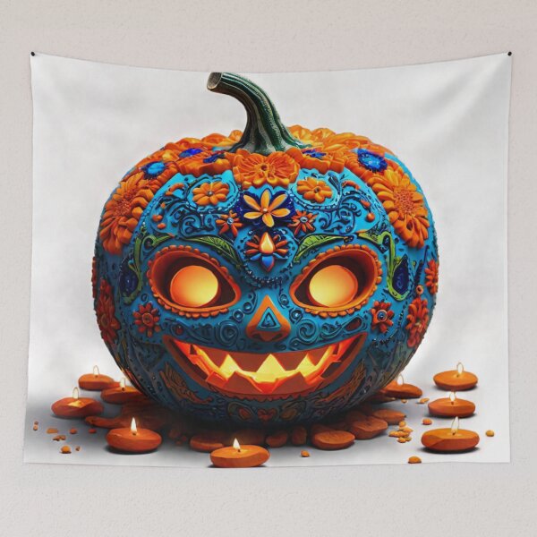 Item preview, Huichol Pumpkin with Marigolds and Candles - Calabaza Huichol con Cempasúchil y Velas designed and sold by SpectrumEssence.