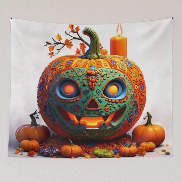 Item preview, Huichol Pumpkin with Marigolds and Candles designed and sold by SpectrumEssence.