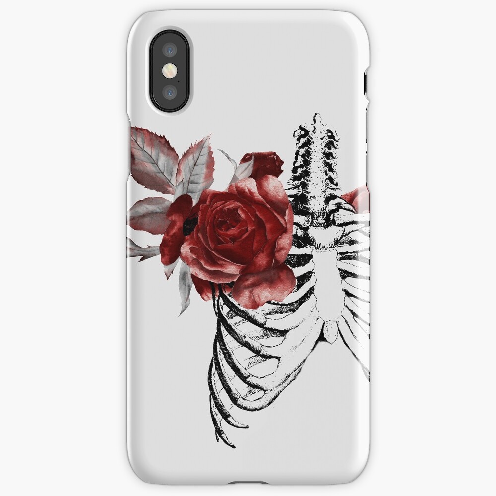 Skeleton Ribcage with Red Floral Blooms iPhone Case & Cover