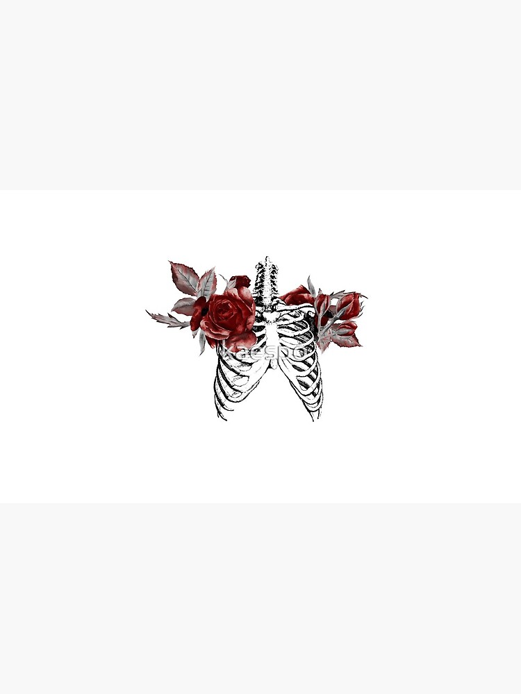 Skeleton Ribcage with Red Floral Blooms by kaespo