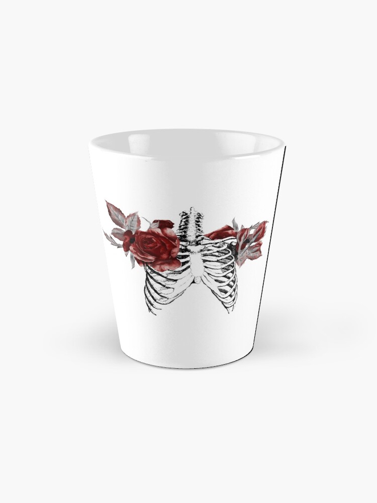 Alternate view of Skeleton Ribcage with Red Floral Blooms Mug