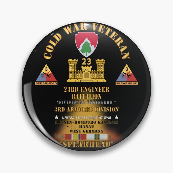 Item preview, Army - Cold War Vet - 23rd Engineer Bn, 3rd Armor Div  - Hessen-Homburg Kaserne Hanau, Germany - Spearhead w Fire w DUI - COLD X 300 designed and sold by Military Insignia Products.