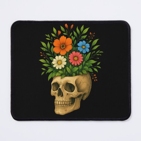 Item preview, Blooming from the Bones – Botanical art with skull and vibrant flowers designed and sold by PixelCraftDSG.