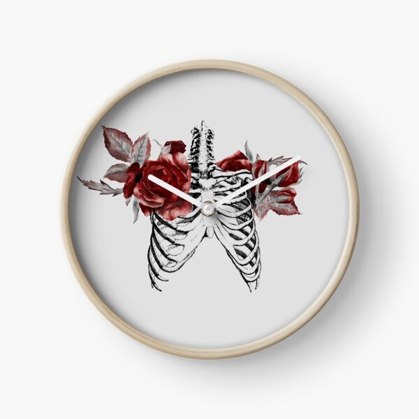 Skeleton Ribcage with Red Floral Blooms Clock