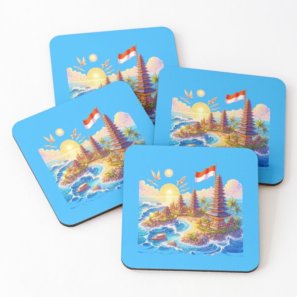 Item preview,  Bali Beaches & Temples in Indonesia 3D Cute Sketch with Indonesian Flag,  designed and sold by PaintMeWorld.