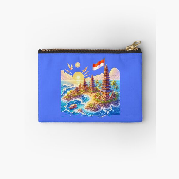 Item preview,  Bali Beaches & Temples in Indonesia 3D Cute Sketch with Indonesian Flag,  designed and sold by PaintMeWorld.