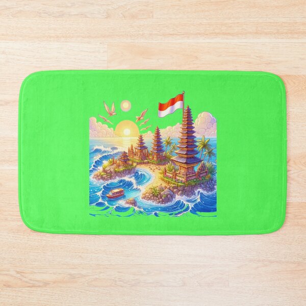 Item preview,  Bali Beaches & Temples in Indonesia 3D Cute Sketch with Indonesian Flag,  designed and sold by PaintMeWorld.