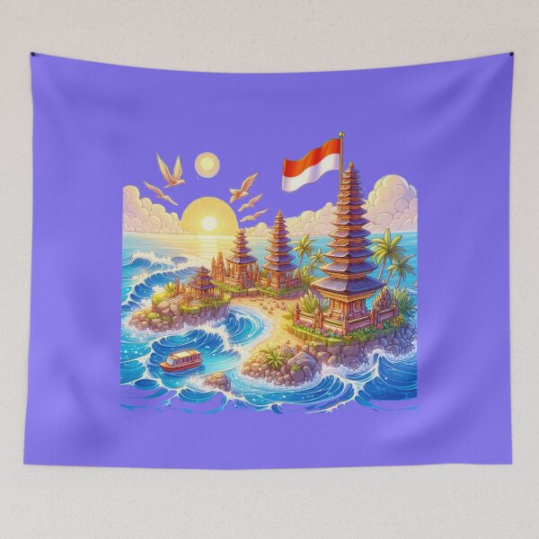 Item preview,  Bali Beaches & Temples in Indonesia 3D Cute Sketch with Indonesian Flag,  designed and sold by PaintMeWorld.