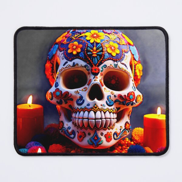 Item preview, Huichol Skull with Flowers and Candles - Calaverita Huichol con Flores y Velas designed and sold by SpectrumEssence.