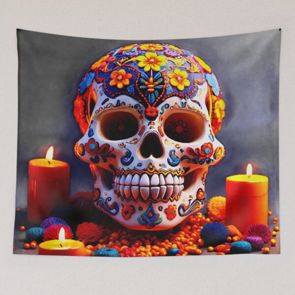 Item preview, Huichol Skull with Flowers and Candles - Calaverita Huichol con Flores y Velas designed and sold by SpectrumEssence.
