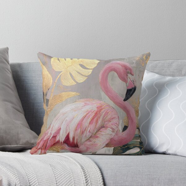 Item preview, Exotic Flamingo Painting – Pink Bird with Botanical Gold Accents designed and sold by Studioderi.