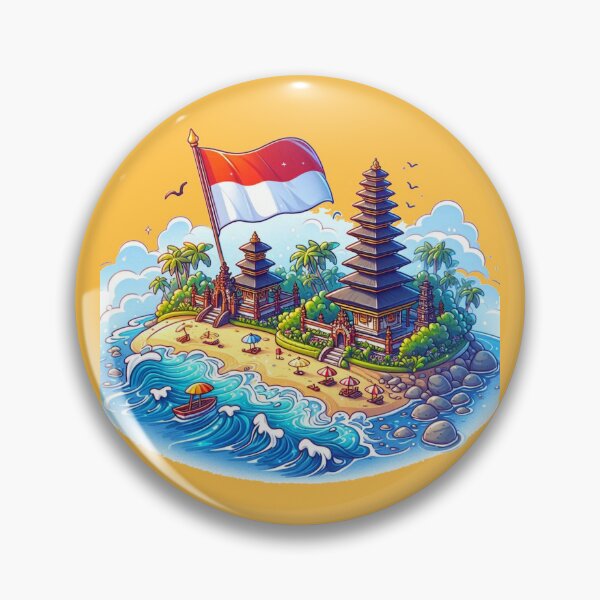 Item preview, Bali Beaches & Temples in Indonesia 3D Cute Sketch with Indonesian Flag,  designed and sold by PaintMeWorld.